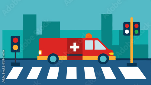 Emergency Vehicle Prioritization An illustration where an emergency vehicle is approaching an intersection and the traffic lights automatically change to provide a clear path.
