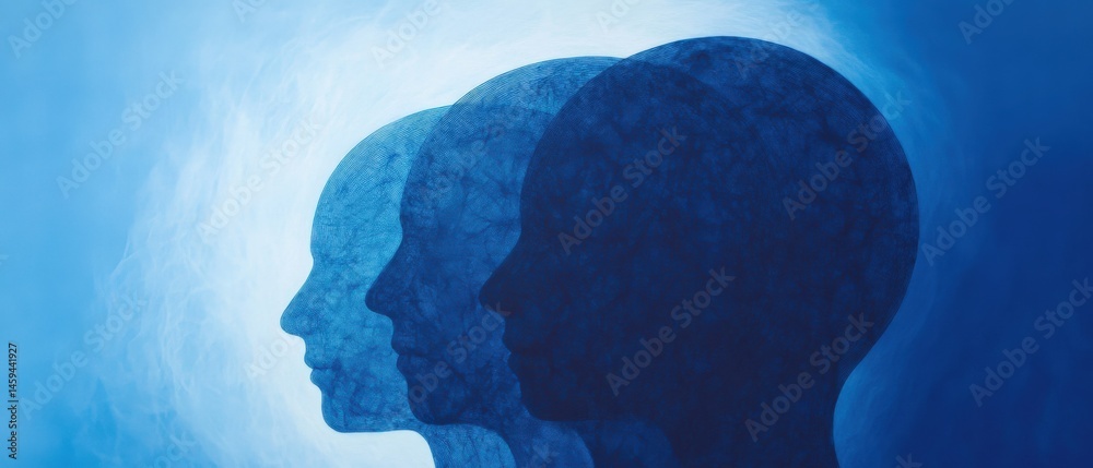 Three overlapping blue heads Three overlapping blue heads