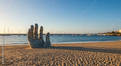 La Mano Sculpture Emerging from Sand in Punta del Este, Uruguay
