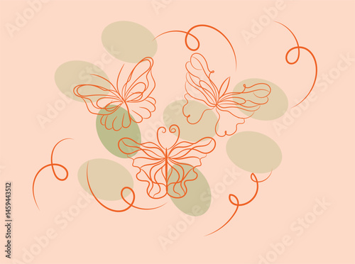 Abstract pink and floral vector illustration with spring blossom butterfly design