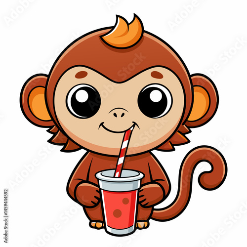 Adorable Cartoon Monkey Enjoying a Refreshing Drink
