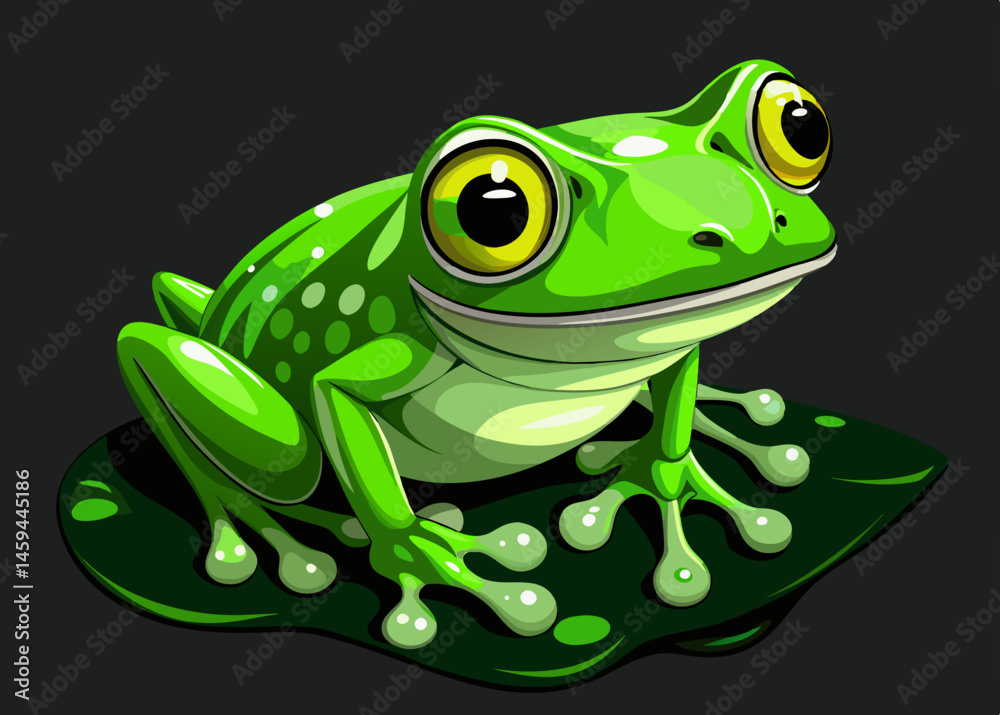Obraz premium Vibrant Green Tree Frog Sitting on a Lily Pad