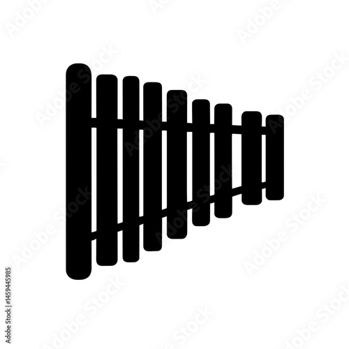 Minimalist black silhouette of a xylophone with elongated bars on white background