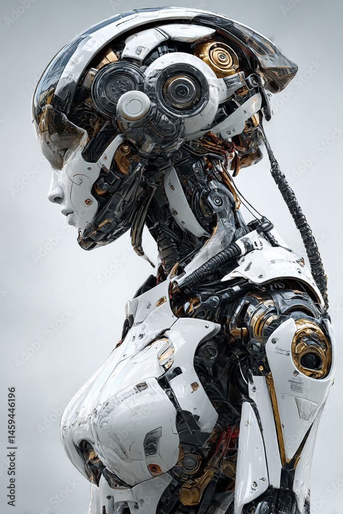 Fototapeta premium a futuristic female robot, white background