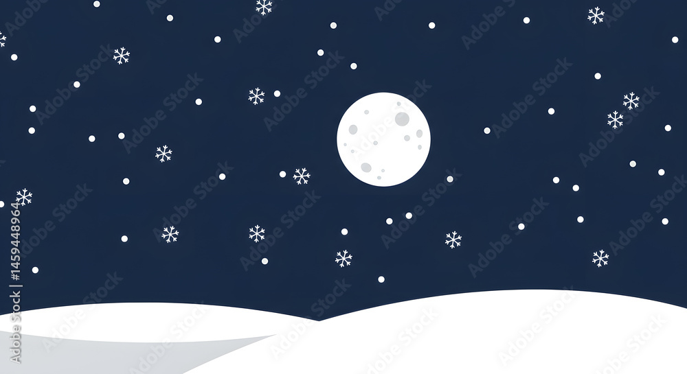 Naklejka premium Winter night sky with moon and snow