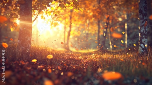 Autumnal Enchantment: Golden Leaves Dance in Sunlight