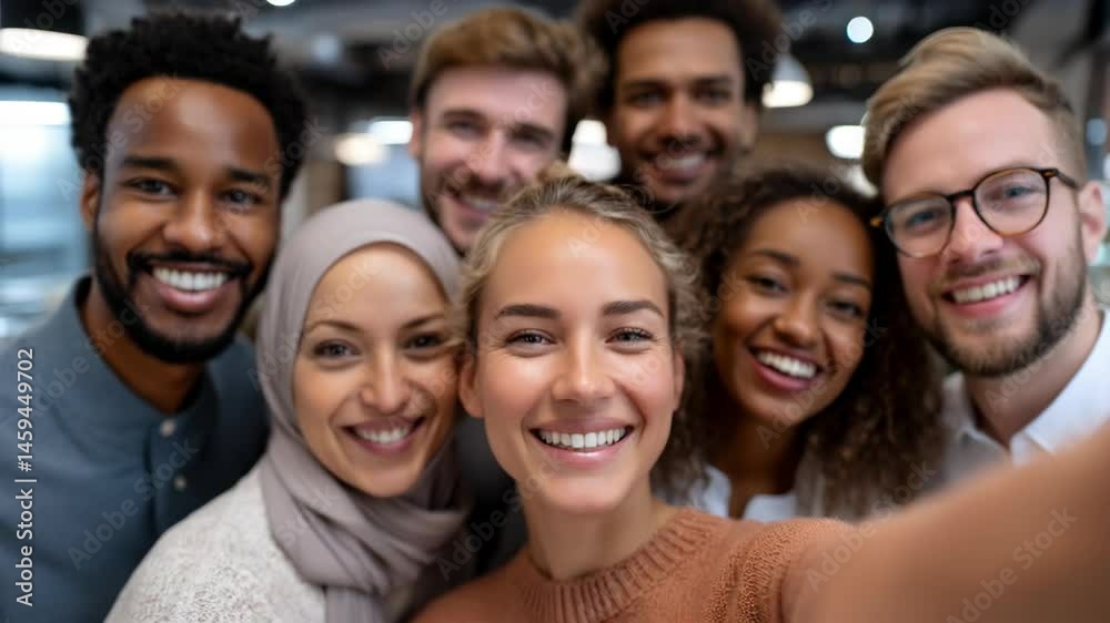 Diverse Team Selfie: Happy Colleagues Capture a Moment of Teamwork and Success in the Office Diverse Team Selfie: Happy Colleagues Capture a Moment of Teamwork and Success in the Office