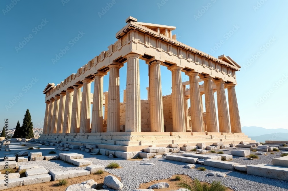Obraz premium Ancient Greek temple ruins on a sunny day