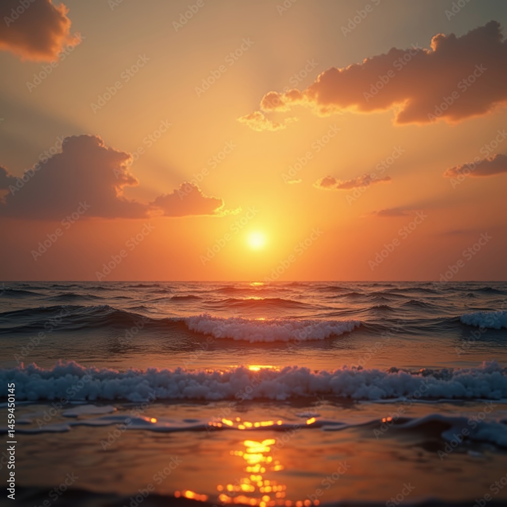 Naklejka premium Sunset over the ocean with clouds in the sky