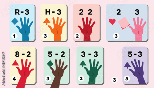 Mathematical Hands Game Cards_ Visual Representation for Learning Numbers_ Educational Resource for Kids_ Math Concept Illustration