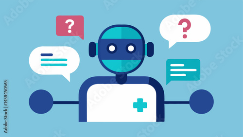 Followup Questions An illustration showing a patient interacting with a chatbot that prompts questions like How long have you felt this way with arrows pointing to each new