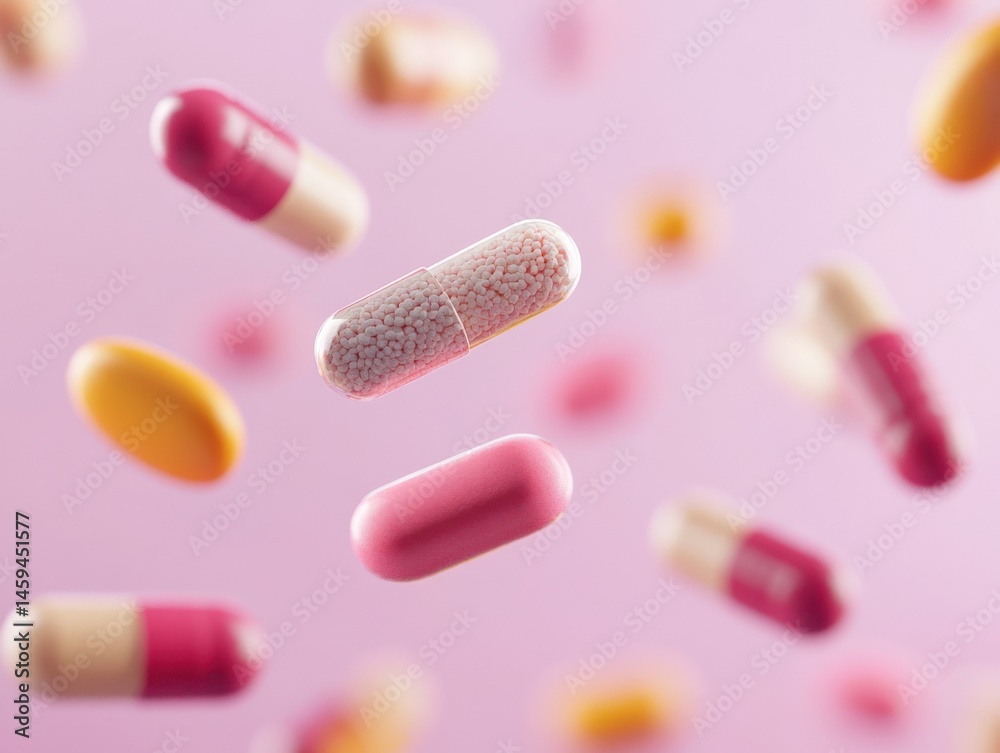 Pills and capsules floating in air Pills and capsules floating in air