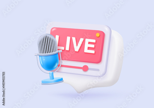 3d social media icon with live multimedia streaming and emotion. Social society online record video for make money passive income. 3d media live entertainment icon vector render illustration