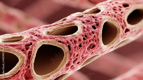 Highly detailed medical rendering showing alveolar duct structure with porous walls, representing microscopic anatomy of the lungs for gas exchange.
 photo