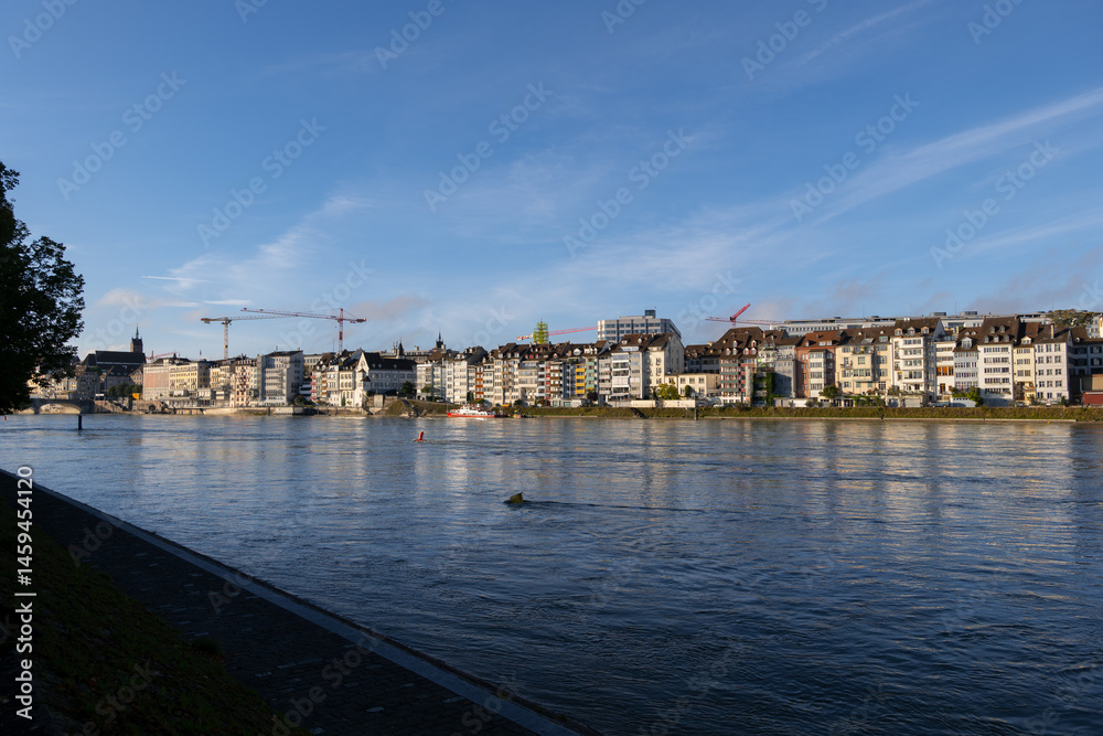 Obraz premium Basel City skyline At River Rhine In Switzerland