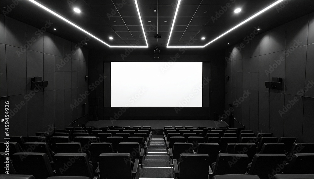 Fototapeta premium Cinema Projection Screen Mockup - Background for Application Presentation - Template for Movie Screen - Wide Screen in Theathers - White Screen for Product, Interface Design - App, Web, UI Design