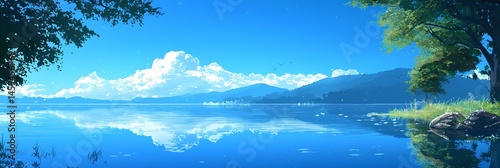 A blue sky with mountains in the background