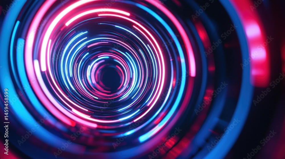 Fototapeta premium Abstract Neon Vortex: Pink and Blue Circular Lights