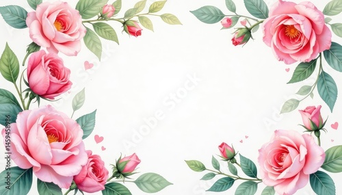 Delicate watercolor roses & leaves, soft pastel hues, watercolor, floral pattern