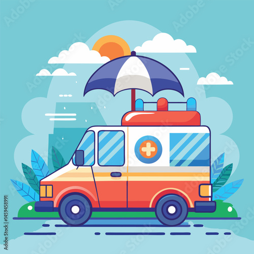 Cartoon Vector of Vehicle Insurance Protection and Road Safety Concept