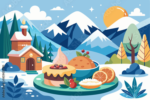 winter landscape with house and snowman