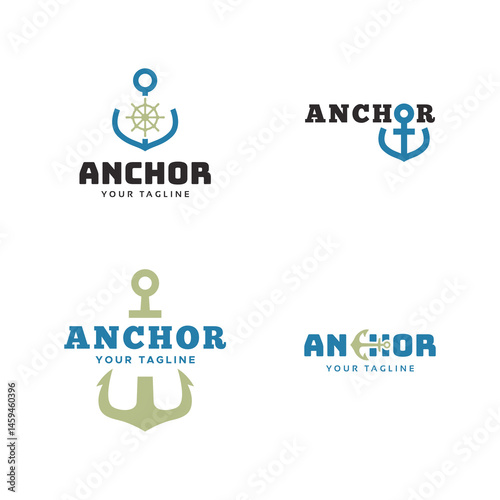 Set of Anchors icons.  Nautical symbol. Simple anchor logo.