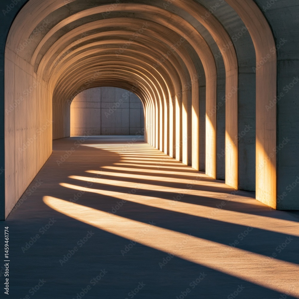 Obraz premium Arched concrete passageway with shadows