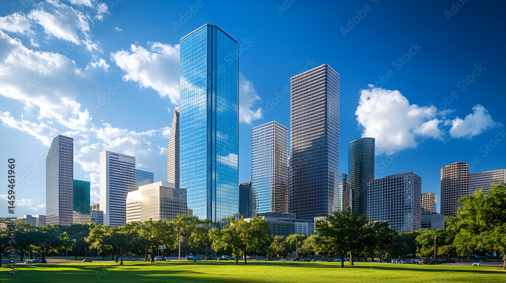 Fototapeta premium Modern business architecture highlighted against a bright background, perfect for enhancing the visual impact of your PowerPoint presentations.