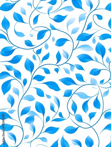 Elegant blue leaf pattern on white background