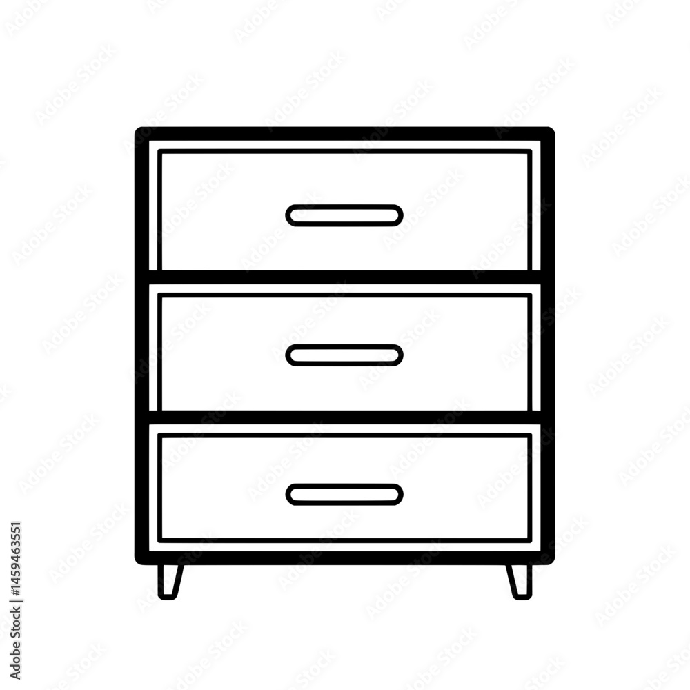 Minimal three-drawer cabinet icon in outline style used for storage and organization Minimal three-drawer cabinet icon in outline style used for storage and organization