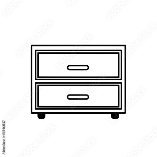 Flat icon of a short two-drawer cabinet with bold black lines used for interior furniture and storage
