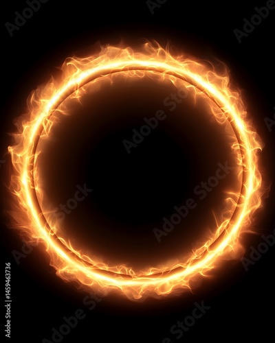 Fiery ring of intense flames against a black background