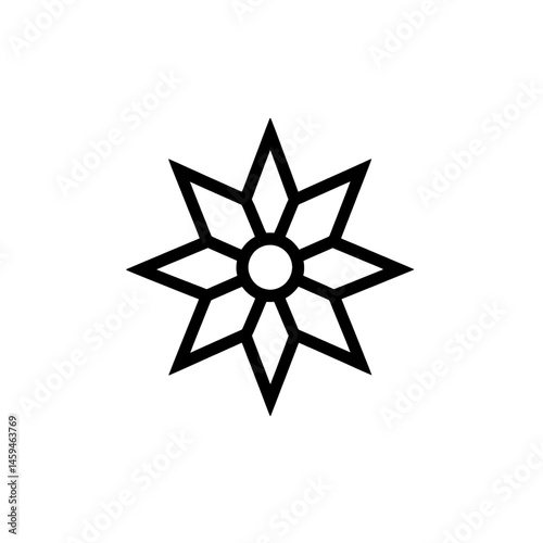 Abstract geometric star with eight sharp symmetrical points arranged in radial formation