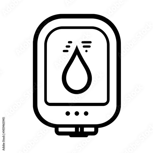 Minimal icon of a medical device showing droplet symbol, representing blood test or diagnostics