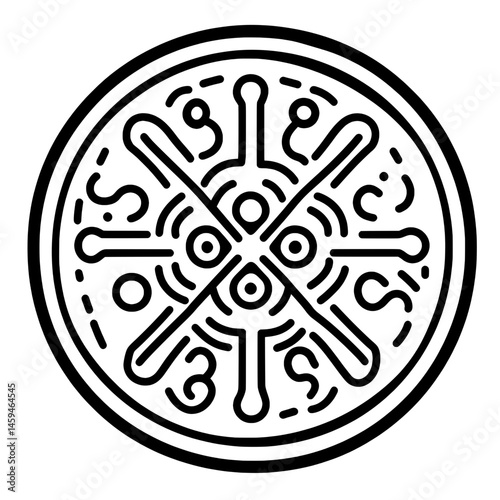 Detailed icon of a pizza slice with visible crust, cheese, and toppings in clean black and white outline style