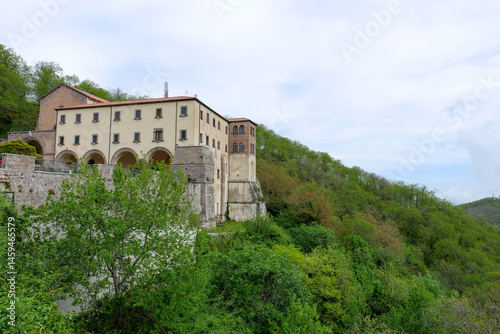 Obraz na płótnie An ancient abbey with a panoramic view in the Campania region, Italy. w salonie