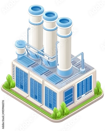 Wallpaper Mural Isometric view of a factory building with smokestacks and blue accents Torontodigital.ca