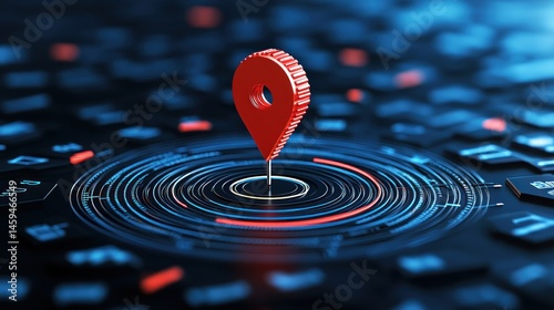 Red location pin on digital interface technology concept
