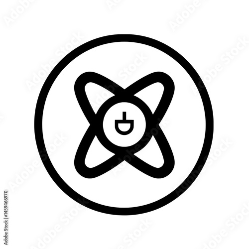 Minimalist atomic symbol with central power icon in outlined circle