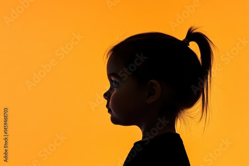 Girl profile against orange backdrop