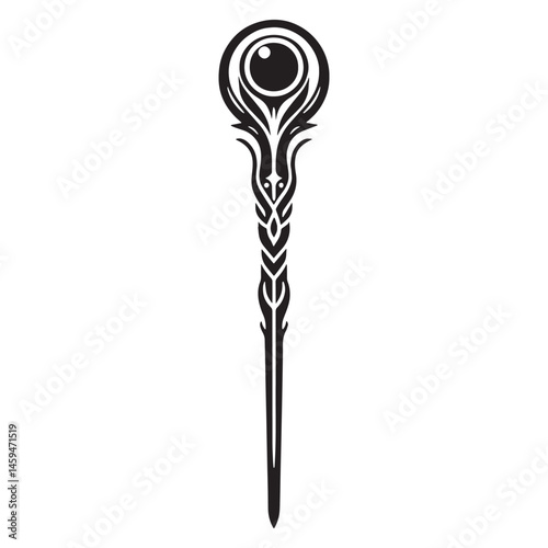 Arcane Wizard Staff silhouette, balanced form and energy – Wizard Staff illustration – Minimalist Wizard Staff vector – Weapon silhouette

