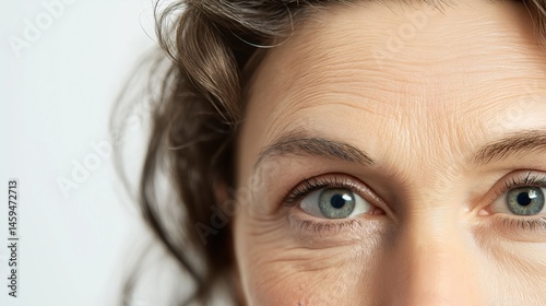Woman showing forehead wrinkles and aging skin