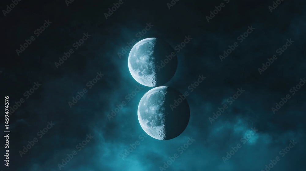 Naklejka premium Two moons in cloudy sky