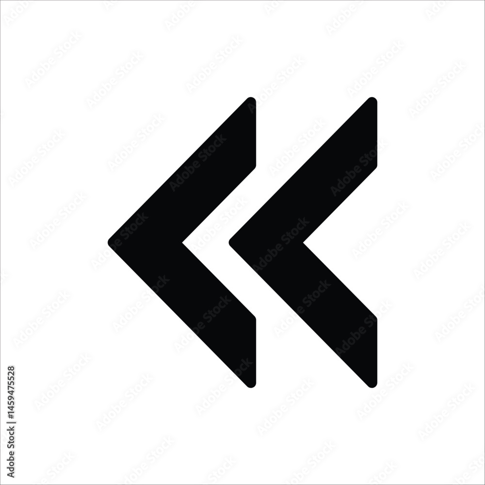 Double arrow glyph icon. Rewinding button symbol. Navigation pointer, indicator. Vector illustration isolated on white background. Double arrow glyph icon. Rewinding button symbol. Navigation pointer, indicator. Vector illustration isolated on white background.