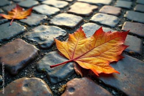 Repetitive leaf imprint on aged stone pavement, organic, rustic