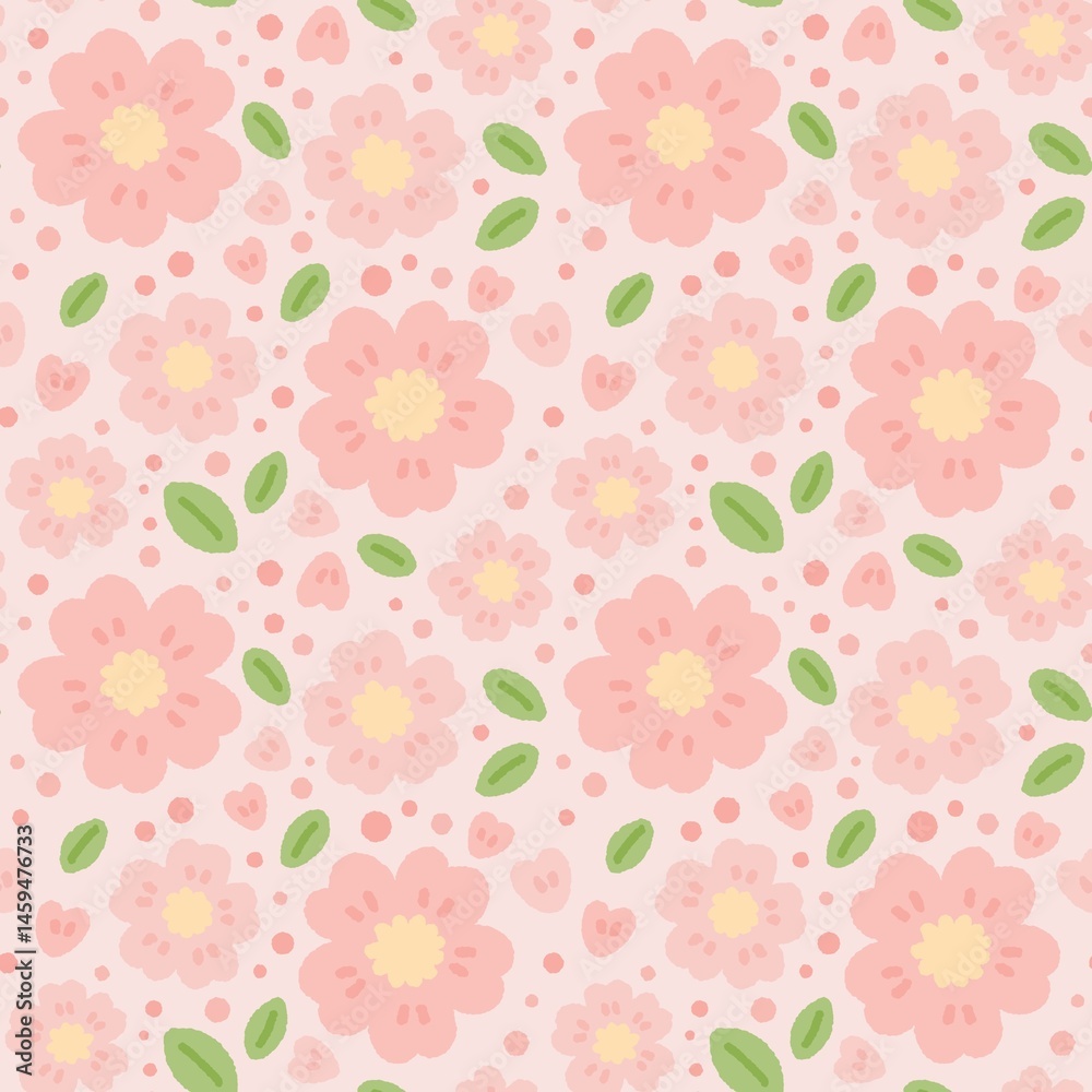 Fototapeta premium Cherry blossom pattern on pink background