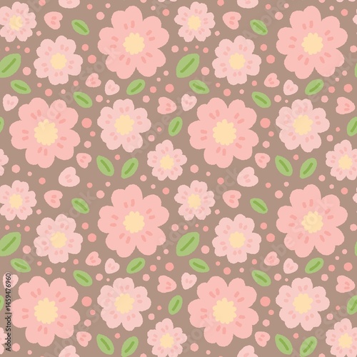 Cherry blossom pattern on brown background