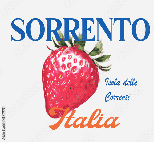 Strawberry berry juicy fruit italy Sorrento italia summer  fresh abstract postcards citrus cute  trending Script Slogan Graphic Positano Amalfi Sorrento Tee t-shirt logo artwork typography tote badge 