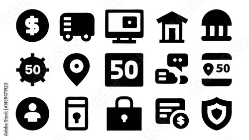 E-commerce icons set featuring delivery and online shopping symbols for digital stores and services