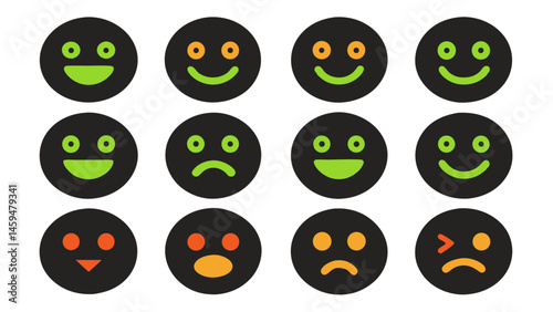 Emotion icon pack collection with symbols for good, bad, maybe, and evaluation to capture user feelings in feedback systems